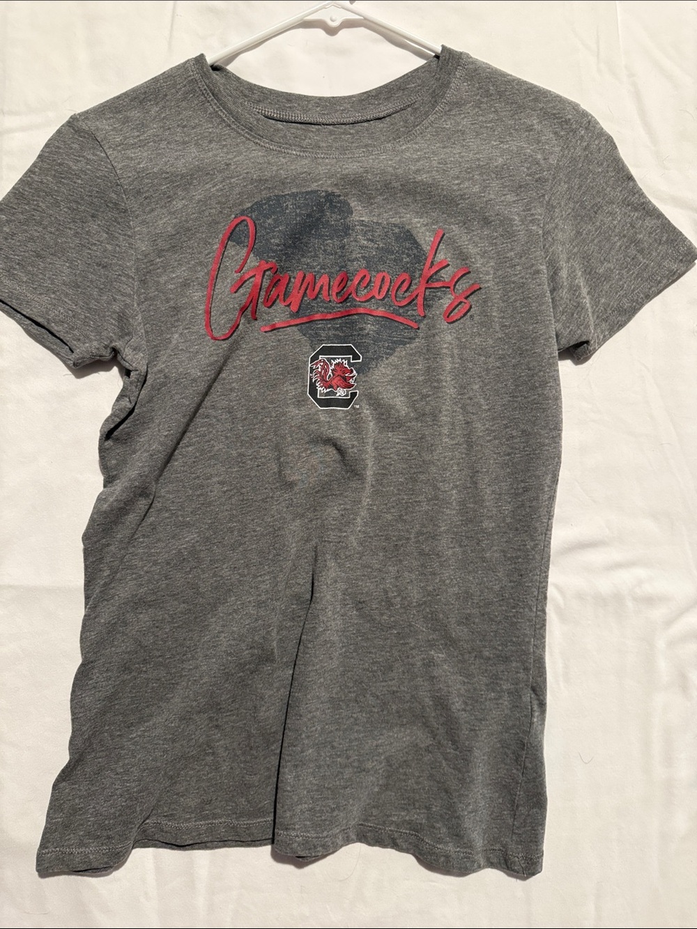 Knights Apparel Grey Tee with Red Gamecocks Script